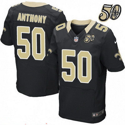 Mens New Orleans Saints 50 Stephone Anthony Black 50th Season Patch Stitched Nfl Nike Elite Jersey