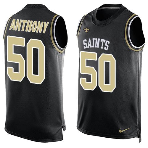 Mens New Orleans Saints 50 Stephone Anthony Black Hot Pressing Player Name Number Nike Nfl Tank Top Jersey