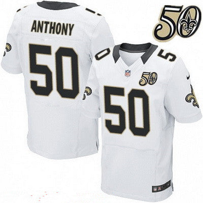 Mens New Orleans Saints 50 Stephone Anthony White 50th Season Patch Stitched Nfl Nike Elite Jersey
