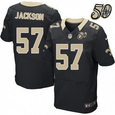 Mens New Orleans Saints 57 Rickey Jackson Black 50th Season Patch Stitched Nfl Nike Elite Jersey