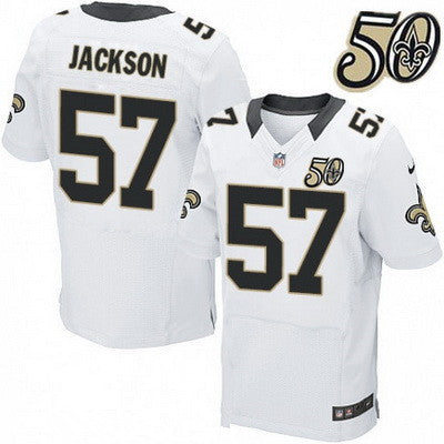 Mens New Orleans Saints 57 Rickey Jackson White 50th Season Patch Stitched Nfl Nike Elite Jersey