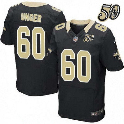 Mens New Orleans Saints 60 Max Unger Black 50th Season Patch Stitched Nfl Nike Elite Jersey