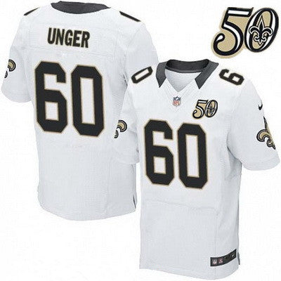 Mens New Orleans Saints 60 Max Unger White 50th Season Patch Stitched Nfl Nike Elite Jersey