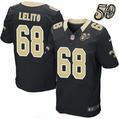 Mens New Orleans Saints 68 Tim Lelito Black 50th Season Patch Stitched Nfl Nike Elite Jersey
