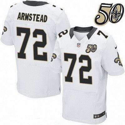 Mens New Orleans Saints 72 Terron Armstead White 50th Season Patch Stitched Nfl Nike Elite Jersey
