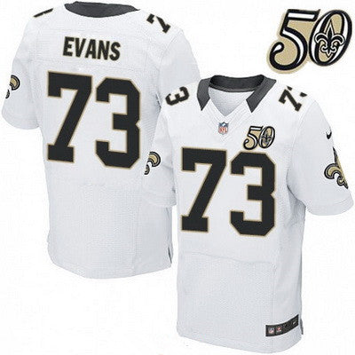 Mens New Orleans Saints 73 Jahri Evans White 50th Season Patch Stitched Nfl Nike Elite Jersey