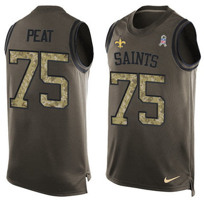 Mens New Orleans Saints 75 Andrus Peat Green Salute To Service Hot Pressing Player Name Number Nike Nfl Tank Top Jersey