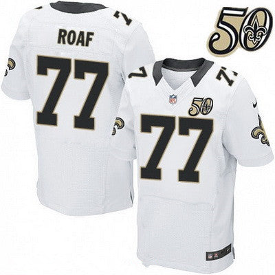 Mens New Orleans Saints 77 Willie Roaf White 50th Season Patch Stitched Nfl Nike Elite Jersey