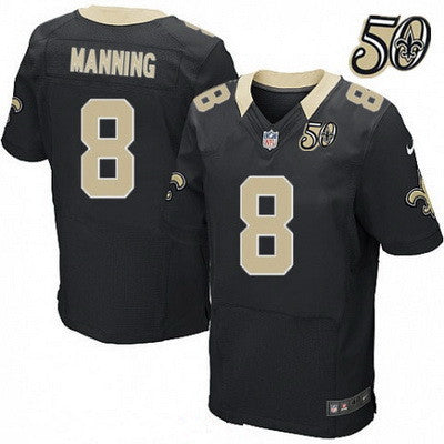 Mens New Orleans Saints 8 Archie Manning Black 50th Season Patch Stitched Nfl Nike Elite Jersey