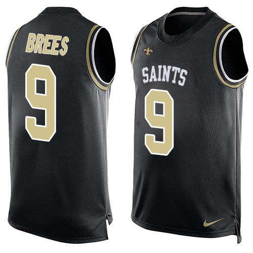 Mens New Orleans Saints 9 Drew Brees Black Hot Pressing Player Name Number Nike Nfl Tank Top Jersey