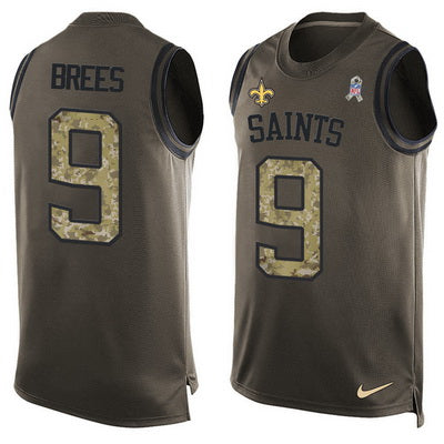 Mens New Orleans Saints 9 Drew Brees Green Salute To Service Hot Pressing Player Name Number Nike Nfl Tank Top Jersey