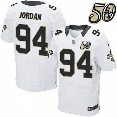 Mens New Orleans Saints 94 Cameron Jordan White 50th Season Patch Stitched Nfl Nike Elite Jersey
