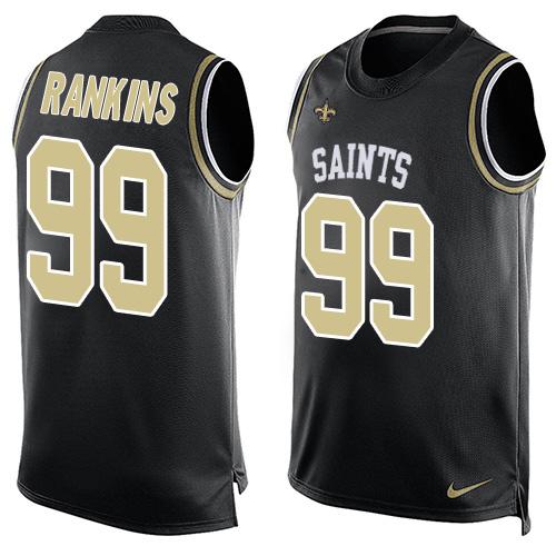 Mens New Orleans Saints 99 Sheldon Rankins Black Hot Pressing Player Name Number Nike Nfl Tank Top Jersey