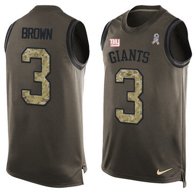 Mens New York Giants 3 Josh Brown Green Salute To Service Hot Pressing Player Name Number Nike Nfl Tank Top Jersey