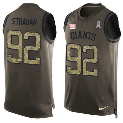 Mens New York Giants 92 Michael Strahan Green Salute To Service Hot Pressing Player Name Number Nike Nfl Tank Top Jersey