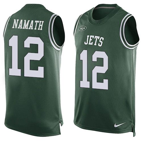 Mens New York Jets 12 Joe Namath Green Hot Pressing Player Name Number Nike Nfl Tank Top Jersey