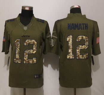 Mens New York Jets 12 Joe Namath Platinum Green Salute To Service 2015 Nfl Nike Limited Jersey