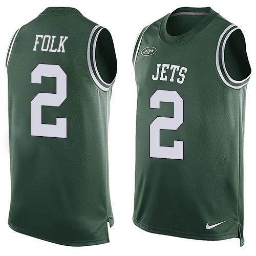 Mens New York Jets 2 Nick Folk Green Hot Pressing Player Name Number Nike Nfl Tank Top Jersey