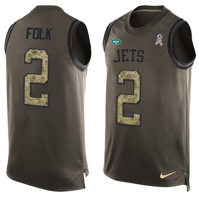 Mens New York Jets 2 Nick Folk Green Salute To Service Hot Pressing Player Name Number Nike Nfl Tank Top Jersey