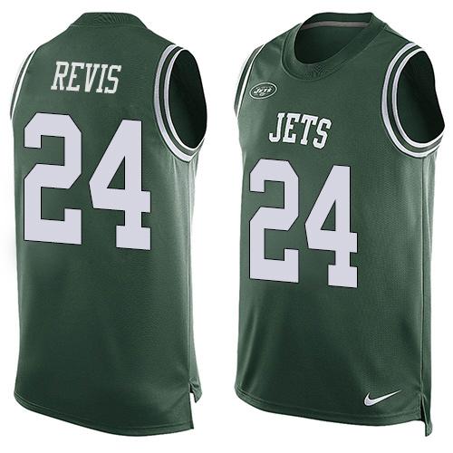 Mens New York Jets 24 Darrelle Revis Green Hot Pressing Player Name Number Nike Nfl Tank Top Jersey