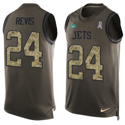 Mens New York Jets 24 Darrelle Revis Green Salute To Service Hot Pressing Player Name Number Nike Nfl Tank Top Jersey
