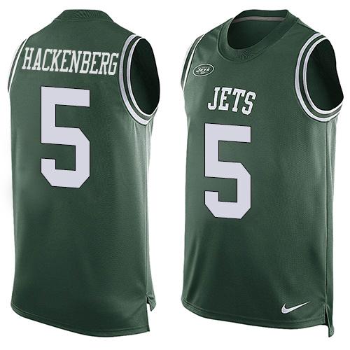 Mens New York Jets 5 Christian Hackenberg Green Hot Pressing Player Name Number Nike Nfl Tank Top Jersey