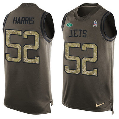 Mens New York Jets 52 David Harris Green Salute To Service Hot Pressing Player Name Number Nike Nfl Tank Top Jersey