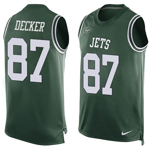 Mens New York Jets 87 Eric Decker Green Hot Pressing Player Name Number Nike Nfl Tank Top Jersey