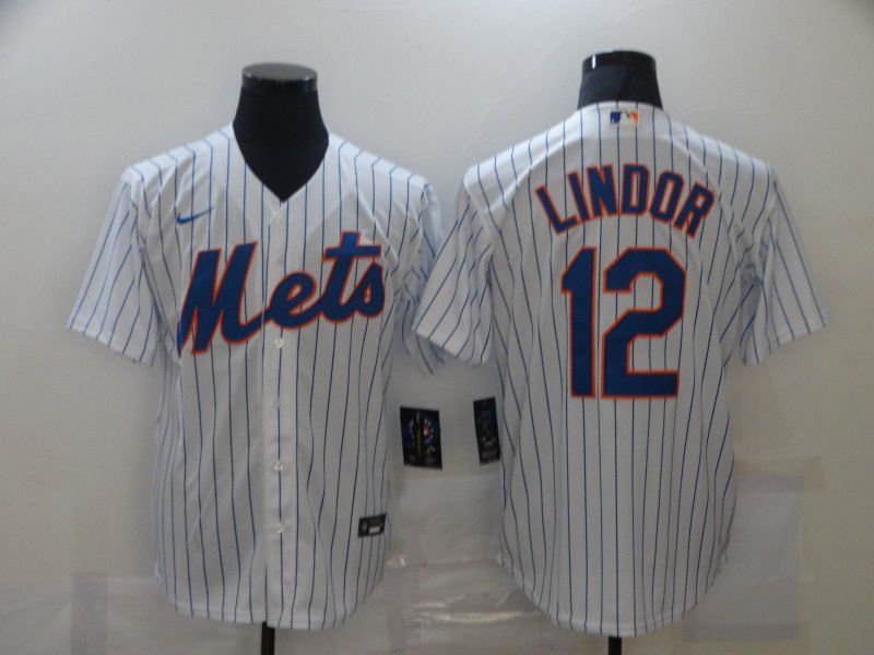 Mens New York Mets 12 Francisco Lindor White Stitched Mlb Cool Base Nike Jersey