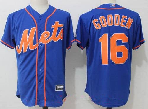 Mens New York Mets 16 Dwight Gooden Retired Royal Blue With Orange Stitched Mlb Majestic Cool Base Jersey