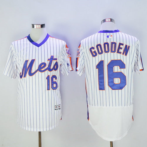 Mens New York Mets 16 Dwight Gooden Retired White Pullover 2016 Flexbase Majestic Baseball Jersey 25th Patch