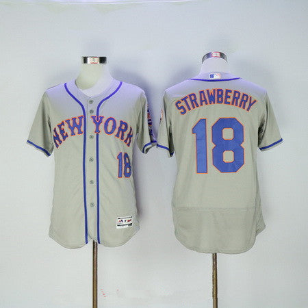 Mens New York Mets 18 Darryl Strawberry Retired Gray Stitched Mlb 2016 Majestic Flex Base Jersey