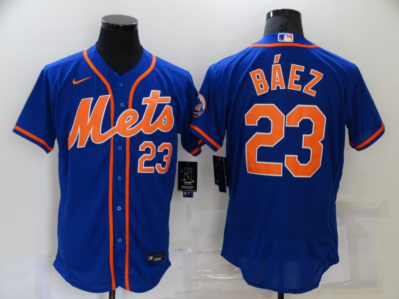 Mens New York Mets 23 Javier Baez Blue Stitched Mlb Flex Base Nike Jersey