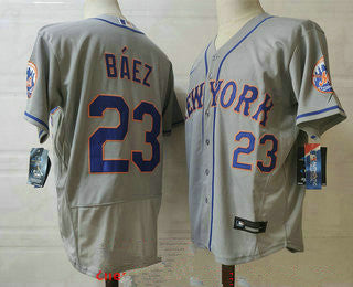 Mens New York Mets 23 Javier Baez Grey Stitched Mlb Flex Base Nike Jersey