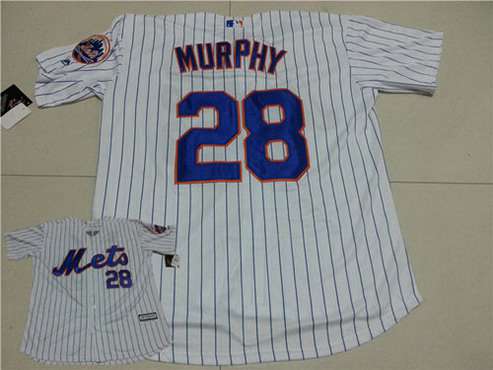 Mens New York Mets 28 Daniel Murphy White Pinstripe Home 2015 Mlb Cool Base Jersey