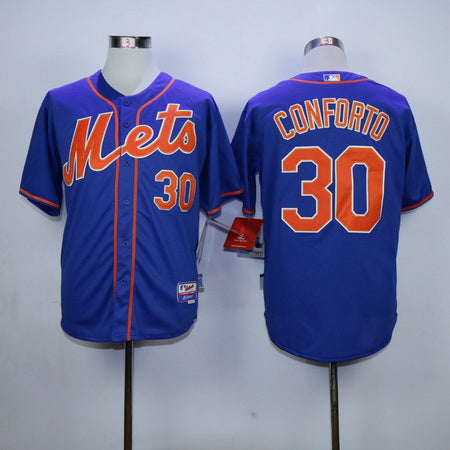 Mens New York Mets 30 Michael Conforto Blue With Orange Cool Base Baseball Jersey
