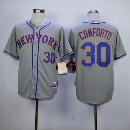 Mens New York Mets 30 Michael Conforto Gray Road Cool Base Baseball Jersey