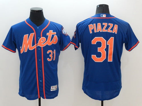 Mens New York Mets 31 Mike Piazza Retired Blue With Orange 2016 Flexbase Majestic Baseball Jersey