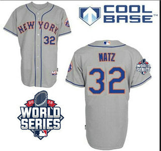 Mens New York Mets 32 Steven Matz Road Gray Cool Base Jersey With 2015 World Series Participant Patch
