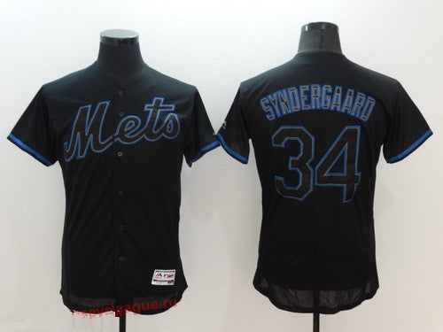Mens New York Mets 34 Noah Syndergaard Lights Out Black Fashion 2016 Flex Base Majestic Stitched Mlb Jersey
