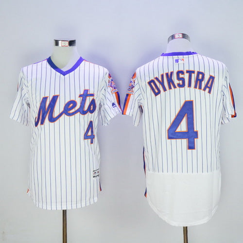 Mens New York Mets 4 Lenny Dykstra Retired White Pullover 2016 Flexbase Majestic Baseball Jersey