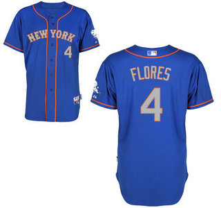Mens New York Mets 4 Wilmer Flores Alternate Blue With Gray Mlb Cool Base Jersey With 2015 Mr Met Patch