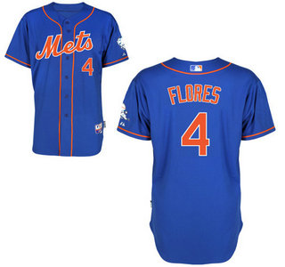 Mens New York Mets 4 Wilmer Flores Alternate Blue With Orange Mlb Cool Base Jersey With 2015 Mr Met Patch