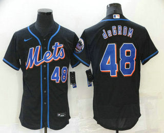 Mens New York Mets 48 Jacob Degrom Black Stitched Mlb Flex Base Nike Jersey