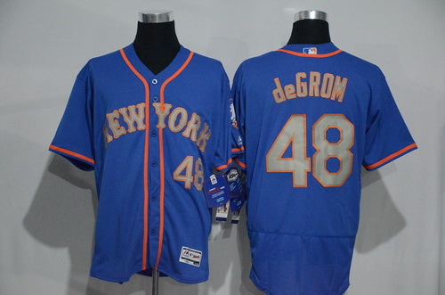 Mens New York Mets 48 Jacob Degrom Blue With Gray 2016 Flexbase Majestic Baseball Jersey