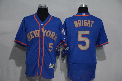 Mens New York Mets 5 David Wright Blue With Gray 2016 Flexbase Majestic Baseball Jersey