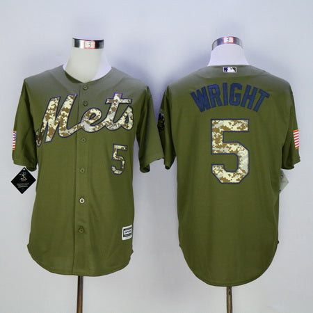 Mens New York Mets 5 David Wright Green Salute To Service Cool Base Baseball Jersey