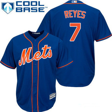 Mens New York Mets 7 Jose Reyes Royal Blue With Orange Stitched Mlb Majestic Cool Base Jersey