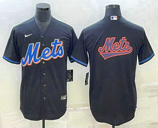 Mens New York Mets Big Logo Black Stitched Mlb Cool Base Nike Jersey