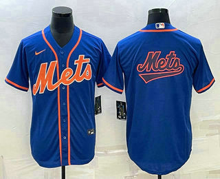 Mens New York Mets Big Logo Navy Blue Cool Base Stitched Baseball Jersey